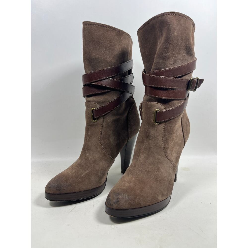 FRYE Boots Womens 9.5M Harlow Multi Strap Suede Leather Platform Heeled Brown - Picture 2 of 13